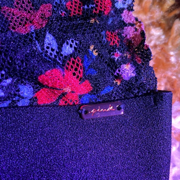 PINK VS Lace Halter Top in Black - Picture 2 of 5